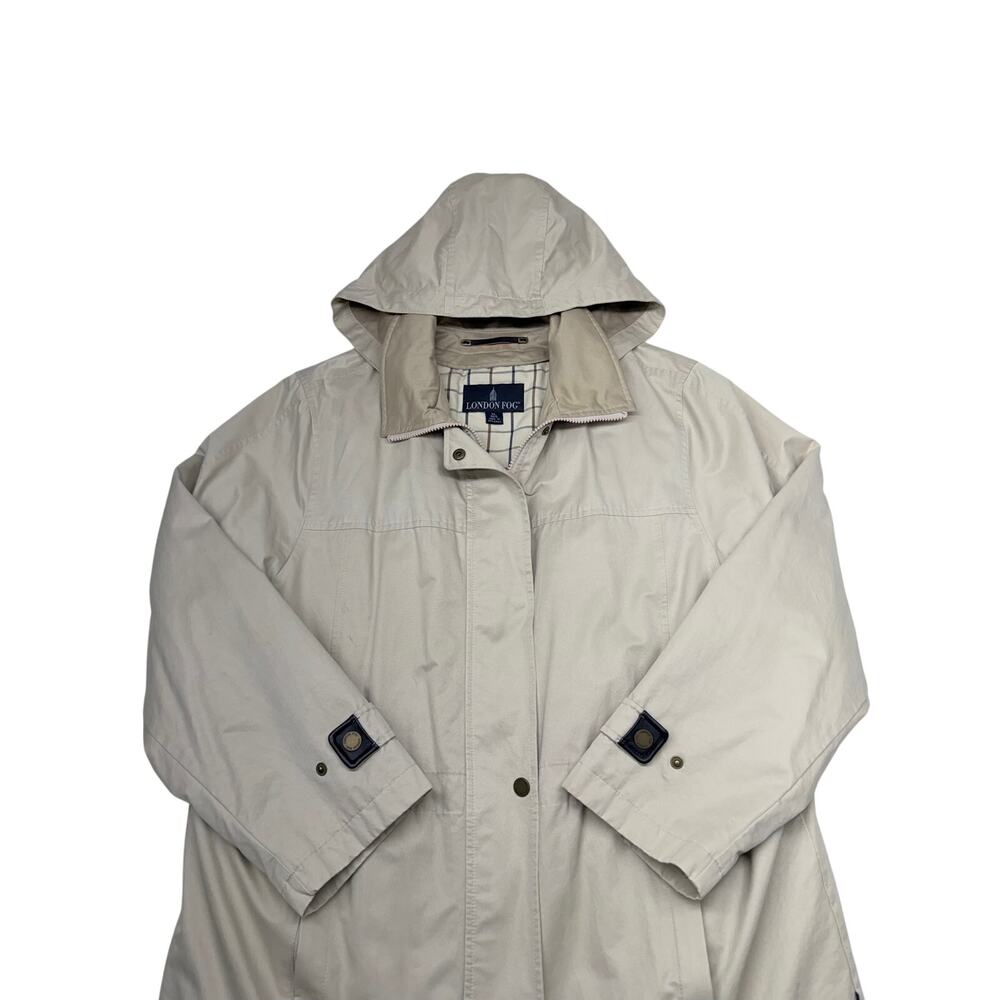 London Fog Women’s XL Beige Hooded Rain Jacket Insulated Lined Trench Coat